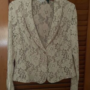 CAbi Cream Lace Blazer Elegant Floral Design